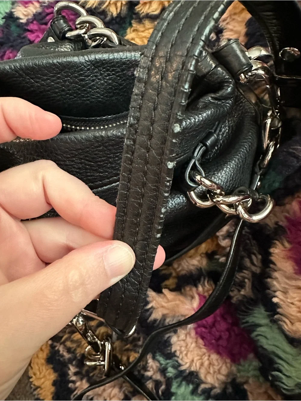 Coach Black Pebbled Leather Hobo with Silver Chain Accents